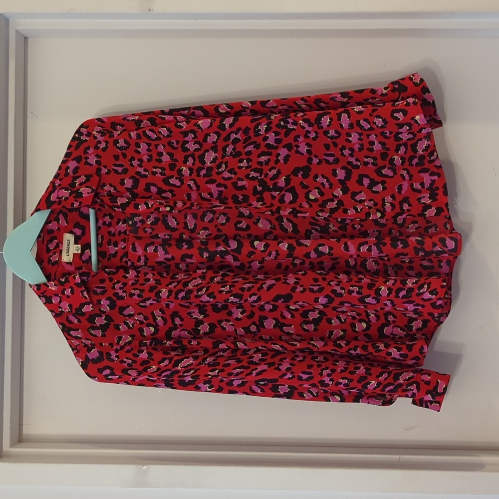 L'AGENCE 100% Silk Leopard Print Button Up Blouse XS